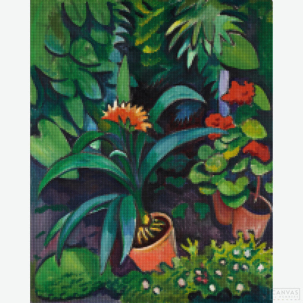 Flowers in the Garden, Clivia and Pelargonien - Diamond Painting-This August Macke paint by numbers presents a lovely floral scene full of greens. Ideal for beginners. Shop quality painting kits at Canvas by Numbers!-Canvas by Numbers