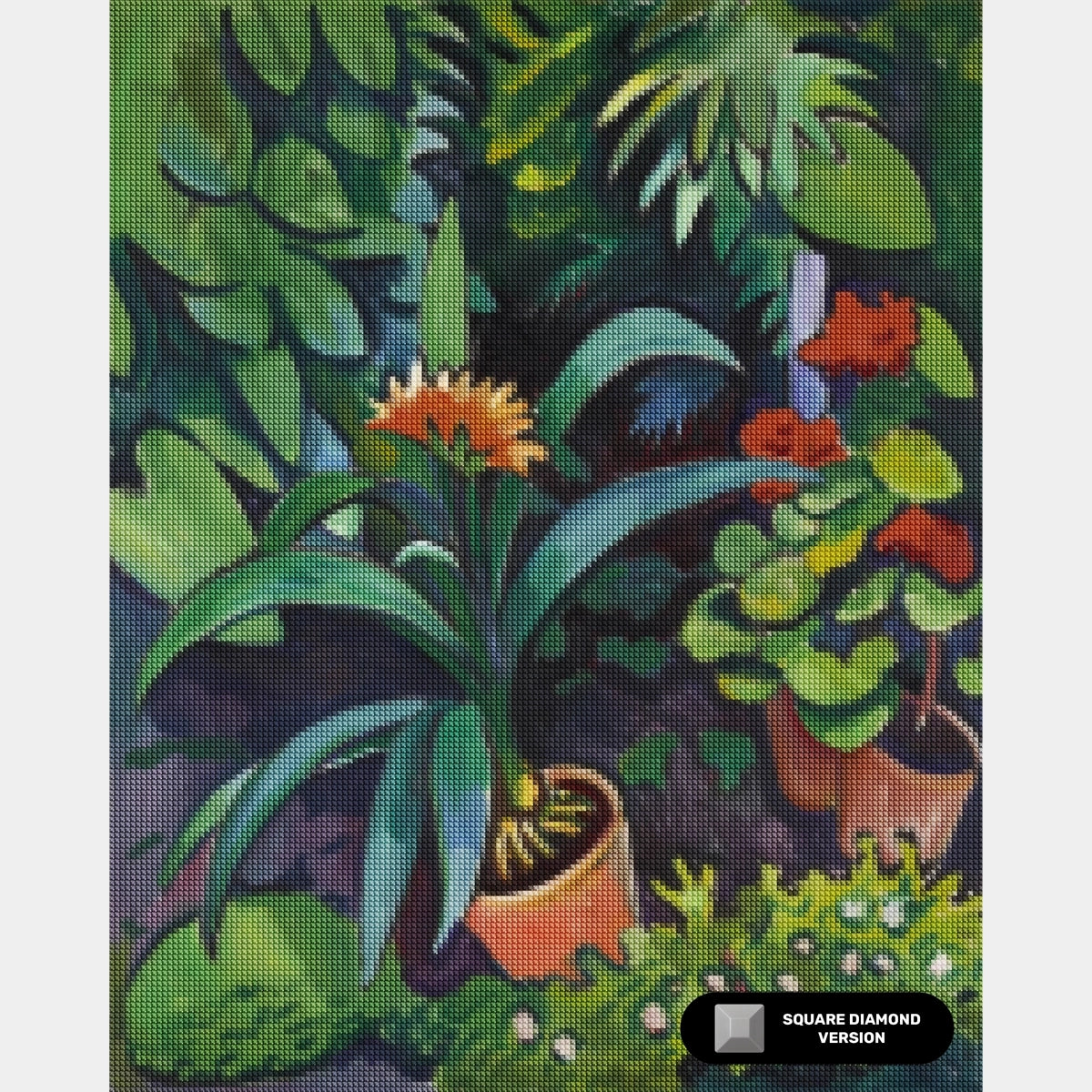 Flores en el Jardín, Clivia y Pelargonien - Pintura de Diamante - Tamaño Estándar