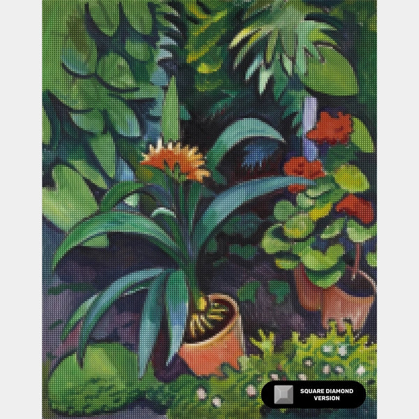Flores en el Jardín, Clivia y Pelargonien - Pintura de Diamante - Tamaño Estándar