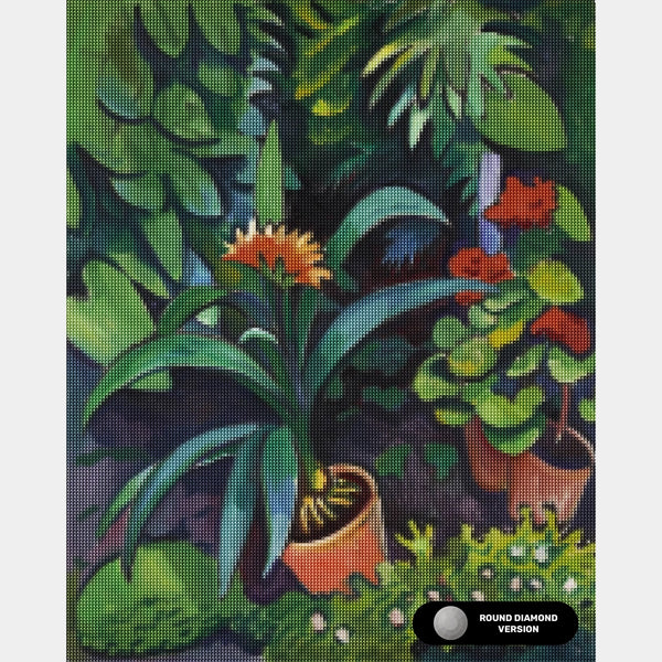 Flores en el Jardín, Clivia y Pelargonien - Pintura de Diamante - Tamaño Estándar