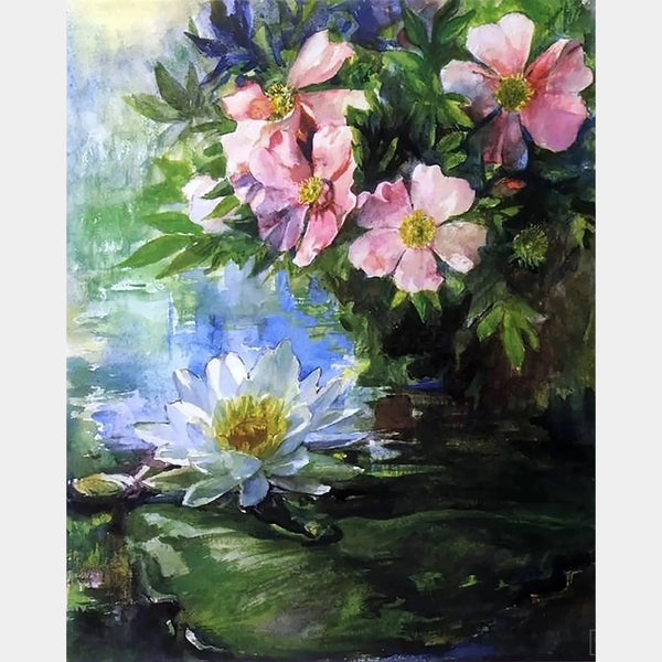 Rose e Ninfee - Pittura con Diamanti - Dimensione Standard