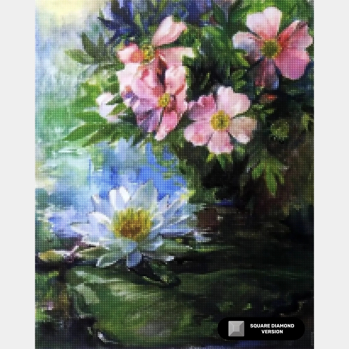 Rosas y Nenúfares - Pintura de Diamantes - Tamaño Estándar