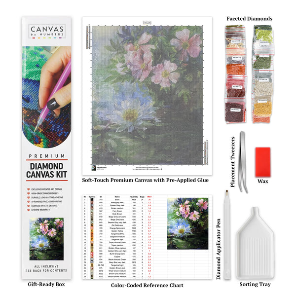 Rosas y Nenúfares - Pintura de Diamantes - Tamaño Estándar