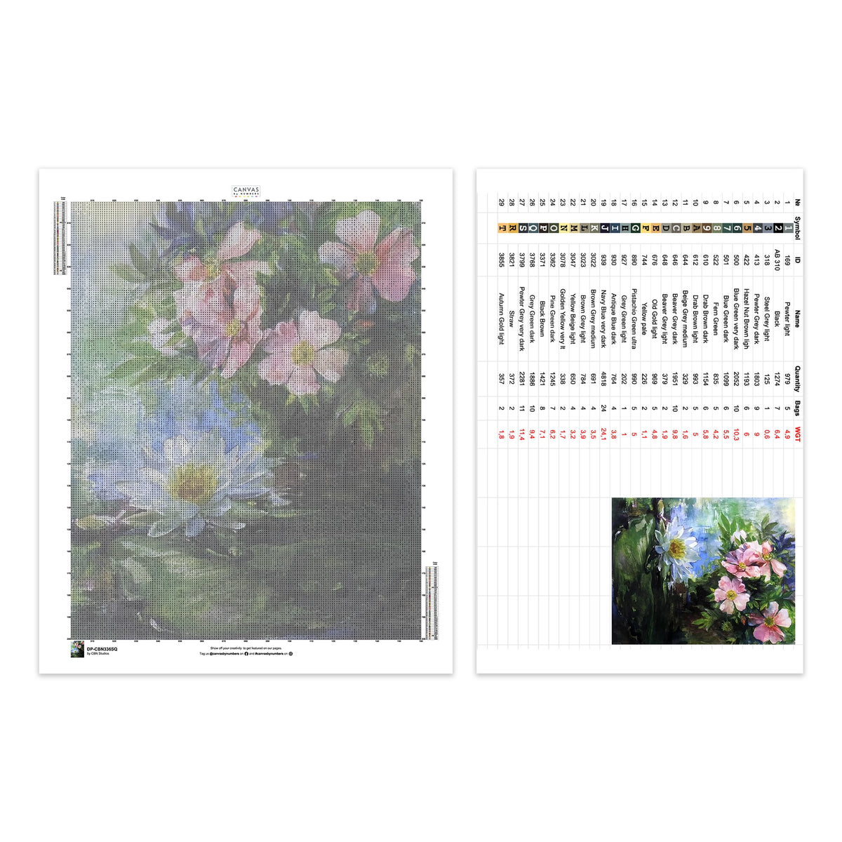 Rosas y Nenúfares - Pintura de Diamantes - Tamaño Estándar