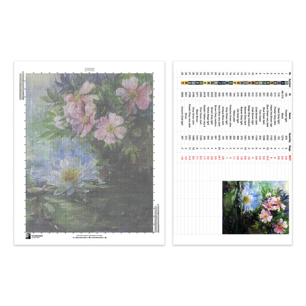 Rosas y Nenúfares - Pintura de Diamantes - Tamaño Estándar