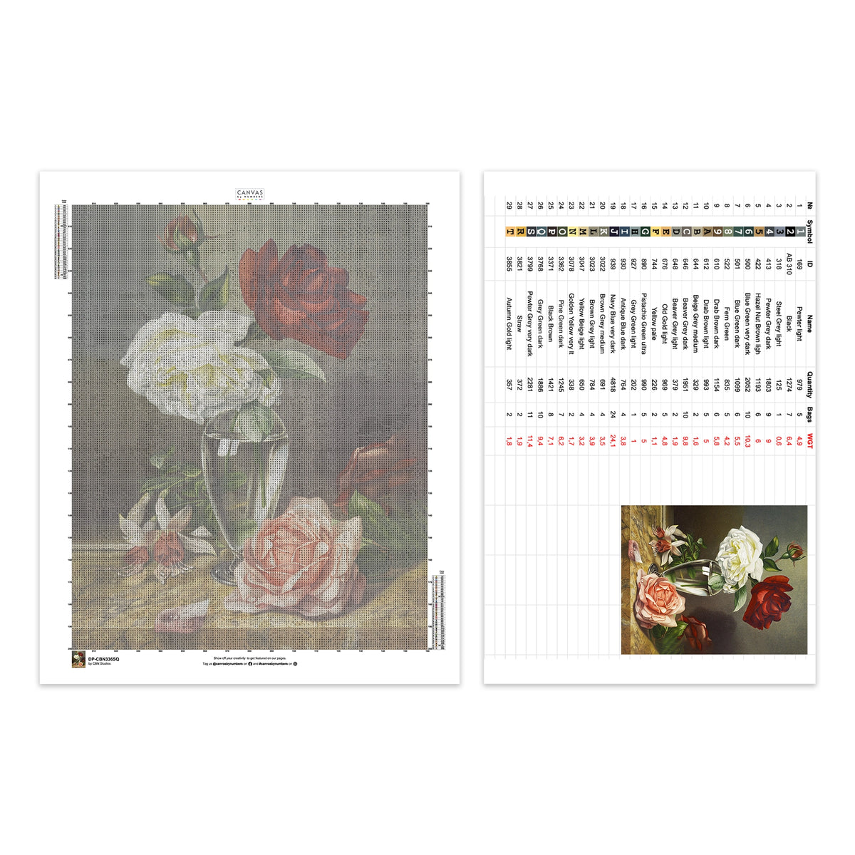 Rosas en un jarrón de cristal - Pintura de diamante - Grande