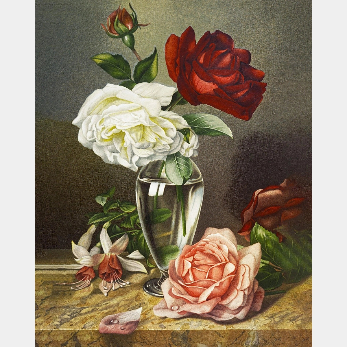Rosas en un jarrón de cristal - Pintura de diamante - Grande