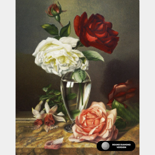 Roses in a Glass Vase - Diamond Painting