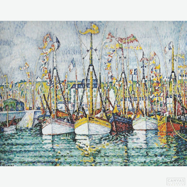 Blessing of the Tuna Boats at Groix - Diamond Painting-Experience the luminous beauty of Groix, France, with this Diamond Painting Kit. This kit is a captivating and rewarding tribute to Paul Signac's Pointillism.-Canvas by Numbers