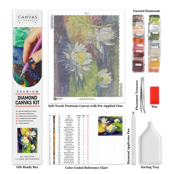 "Water-Lilies Red and Green Pads - Diamond Painting - Tamaño Estándar"