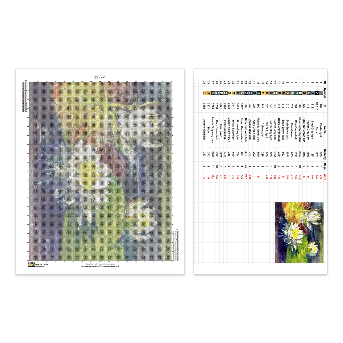 "Water-Lilies Red and Green Pads - Diamond Painting - Tamaño Estándar"