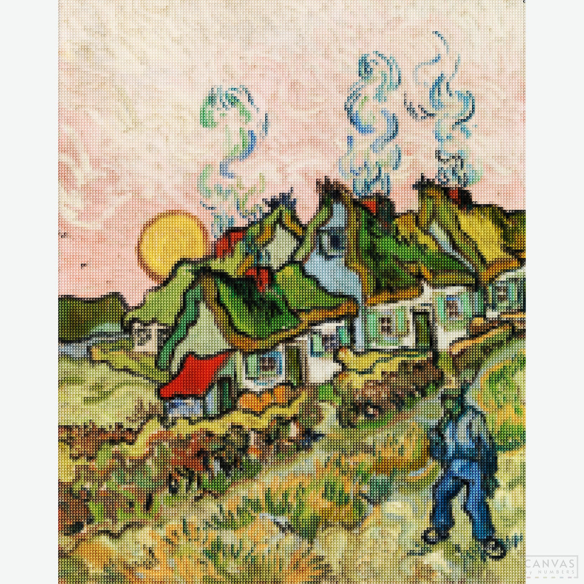 Houses and Figure - Diamond Painting-Capture the charm of Van Gogh's Houses and Figure with our diamond painting kit. Perfect for art lovers and crafters, create a nostalgic masterpiece.-Canvas by Numbers
