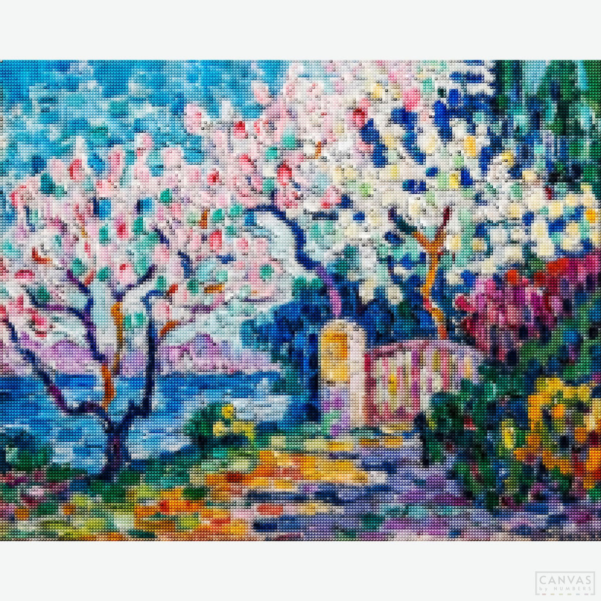 Flowering Trees - Diamond Painting-Recreate the vibrant spring blossoms of Signac’s "Flowering Trees" with this diamond painting kit. Capture color and energy in sparkling detail.-Canvas by Numbers