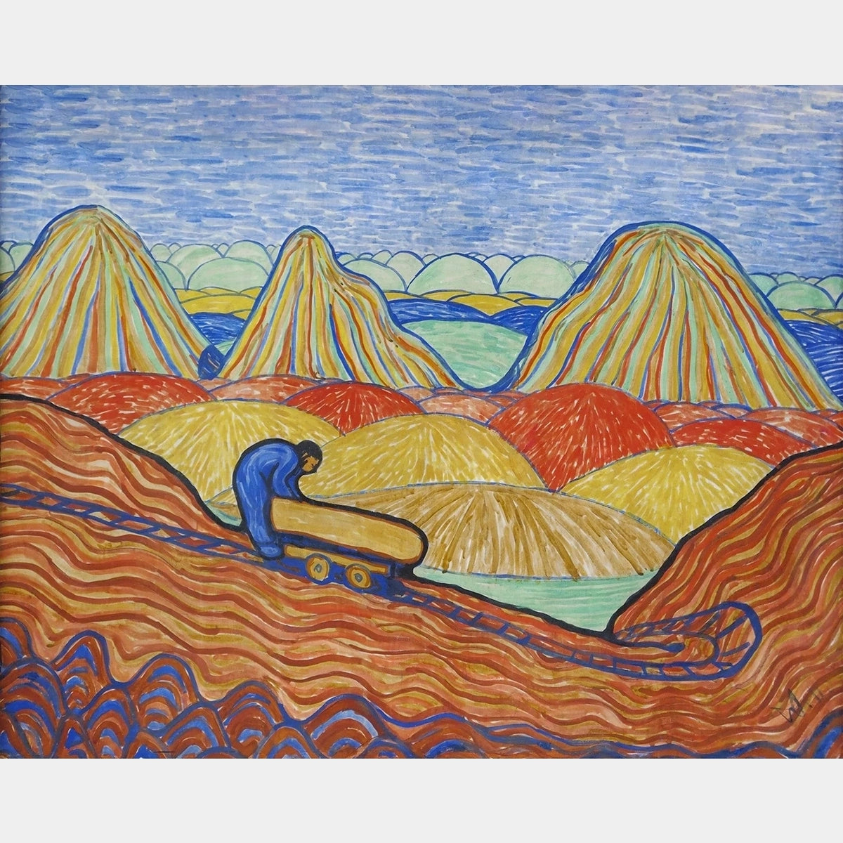 Trabajador de Arcilla con un Carro Amarillo - Pintura de Diamante - Tamaño Estándar