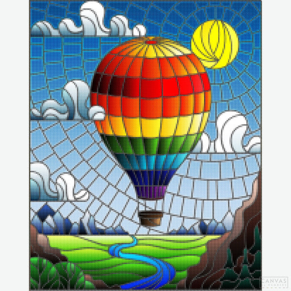 Balloon Flight - Diamond Painting-Soar with our Balloon Flight Diamond Painting Kit by Natalia Zagorii. Create a colorful hot air balloon over a sunlit valley, perfect for all skill levels.-Canvas by Numbers
