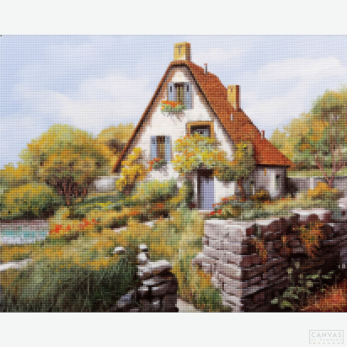 Cabin - Diamond Painting-Create a tranquil rustic scene with the "Cabin" Diamond Painting Kit. Enjoy calming colors and peaceful countryside charm in sparkling detail.-Canvas by Numbers