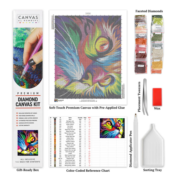 Abstrakt kattansikte - diamantmålningssats