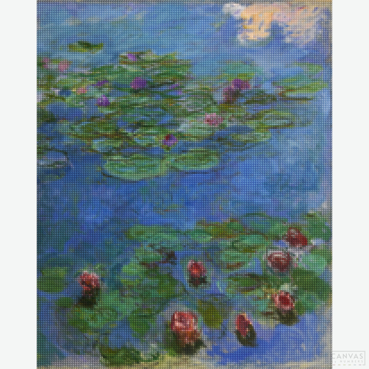 Red-Water Lilies - Diamond Painting-Bring Monet's "Red-Water Lilies" to life with our diamond painting kit. Perfect for all skill levels, this kit captures the vibrant interplay of light and color.-Canvas by Numbers