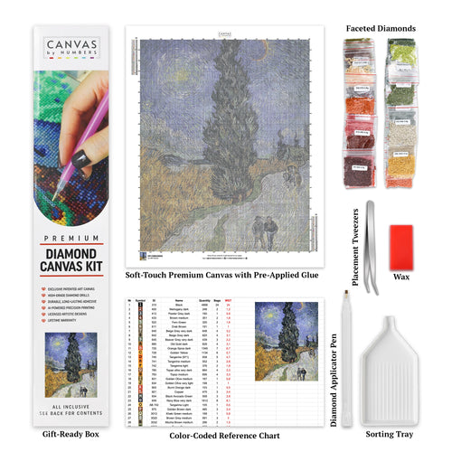 Route avec cyprès et étoile - Diamond Painting