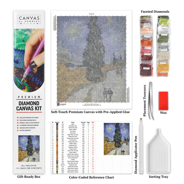 Väg med cypress och stjärna - diamantmålning