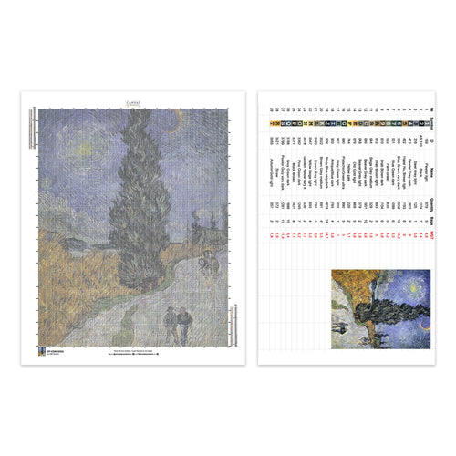 Route avec cyprès et étoile - Diamond Painting