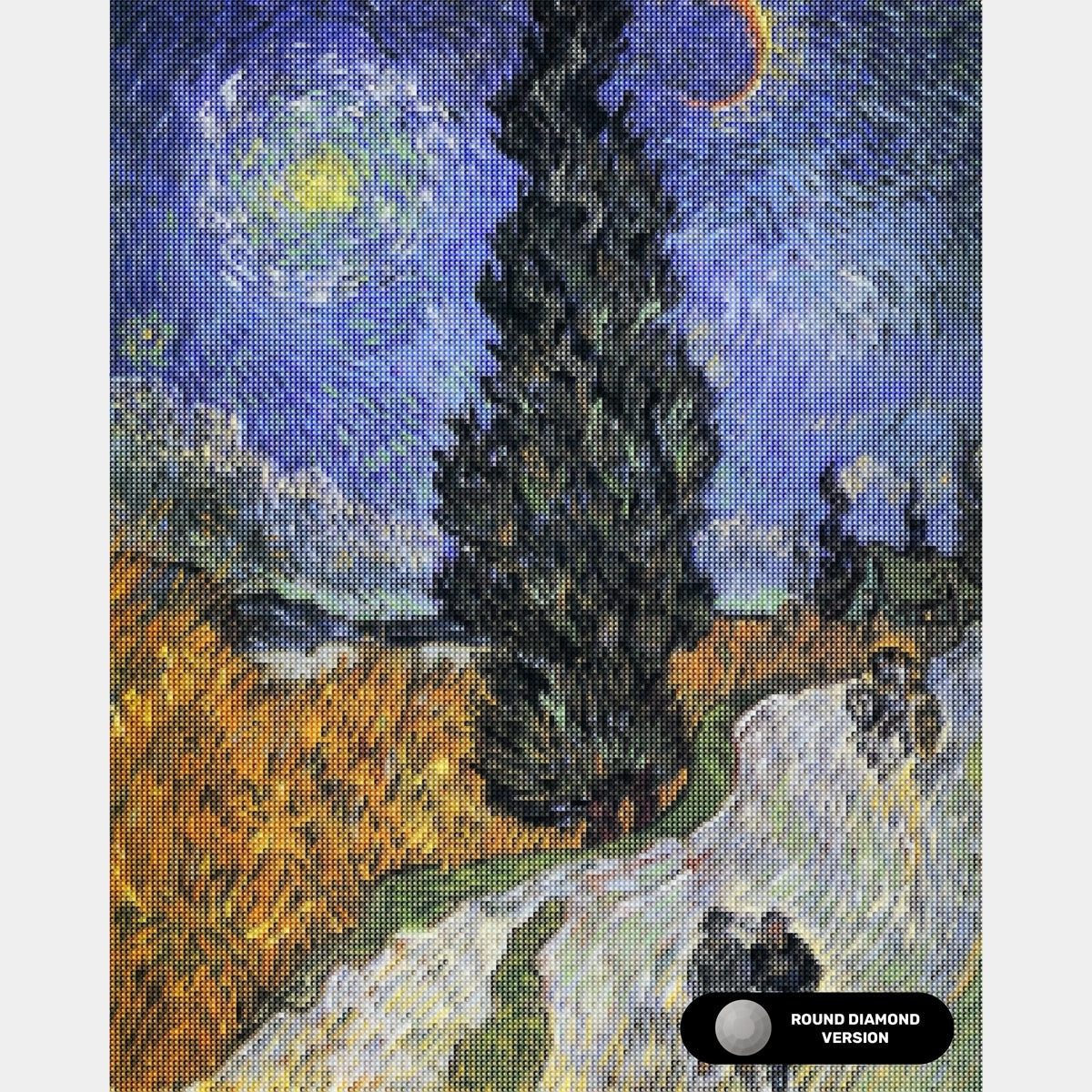 Väg med cypress och stjärna - diamantmålning