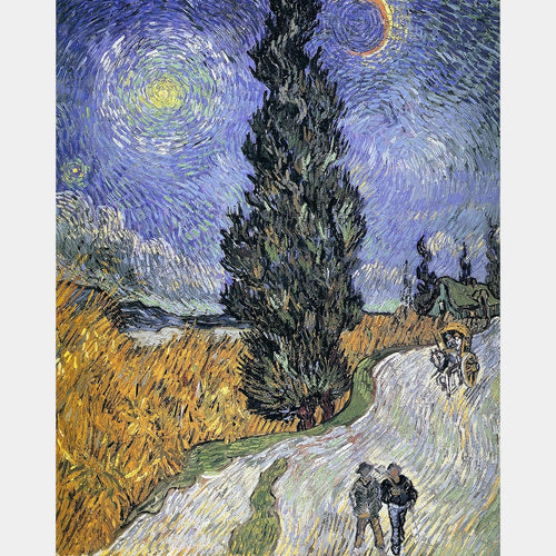 Route avec cyprès et étoile - Diamond Painting