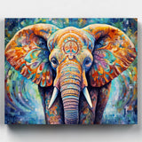 Colorful abstract painting of an elephant on a white background