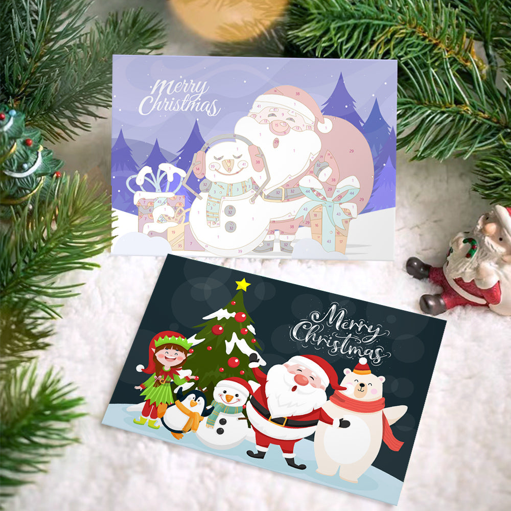 Christmas Card Set 1 - Paint by Numbers-Create beautiful DIY Christmas cards with our paint-by-numbers kit! Set 1 includes 6 unique festive cards, perfect for personalized holiday gifts or projects.-Canvas by Numbers