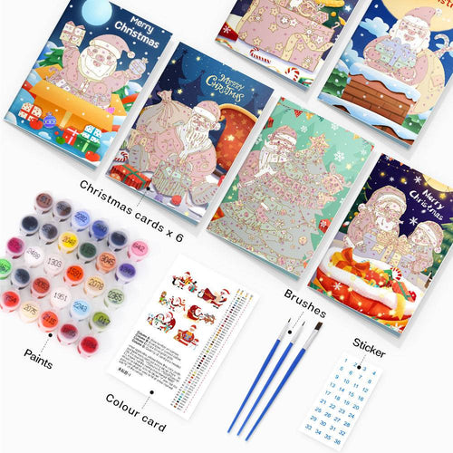 Christmas Card Set 2 - Paint by Numbers-Paint your own Christmas cards with Set 2 of our paint-by-numbers kit! Includes 6 festive designs, perfect for crafting or giving as unique holiday gifts.-Canvas by Numbers