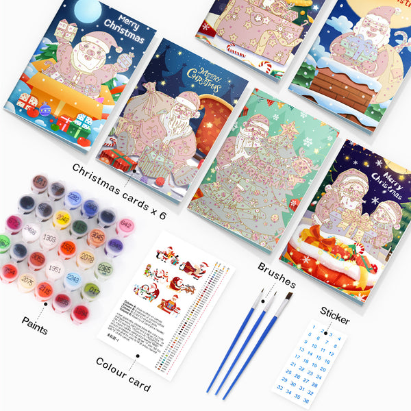 Christmas Card Set 2 - Paint by Numbers-Paint your own Christmas cards with Set 2 of our paint-by-numbers kit! Includes 6 festive designs, perfect for crafting or giving as unique holiday gifts.-Canvas by Numbers