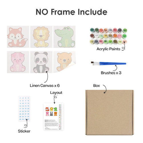 Animal Friends 3 mini paint by numbers kit shown in the no-frame rolled canvas format