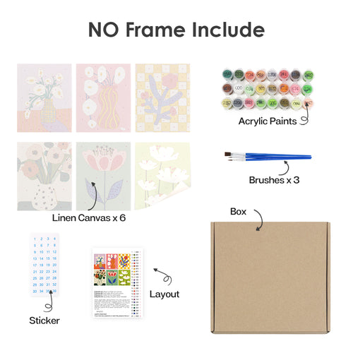 Floral Collection 2 mini paint by numbers kit shown in the no-frame rolled canvas format