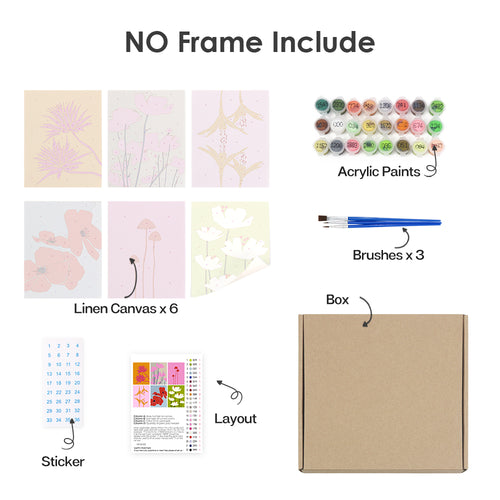 Floral Collection 3 mini paint by numbers kit shown in the no-frame rolled canvas format