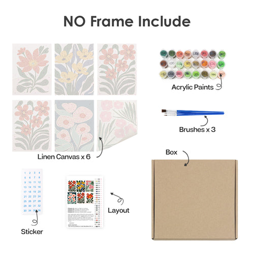 Floral Collection 1 mini paint by numbers kit shown in the no-frame rolled canvas format