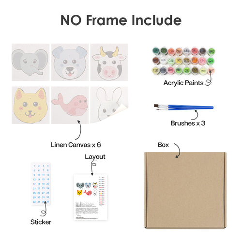 Animal Friends 2 mini paint by numbers kit shown in the no-frame rolled canvas format