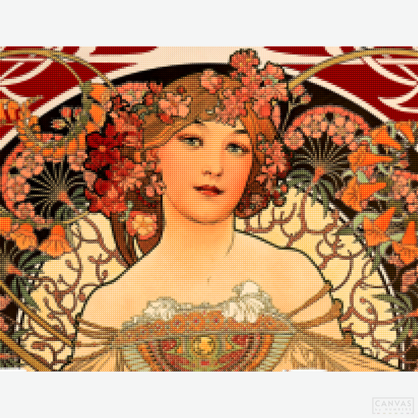 Champenois, Detail - Diamond Painting-Create Art Nouveau beauty with the "Champenois, Detail" Diamond Painting Kit. Embrace Mucha’s style with graceful details and radiant colors.-Canvas by Numbers