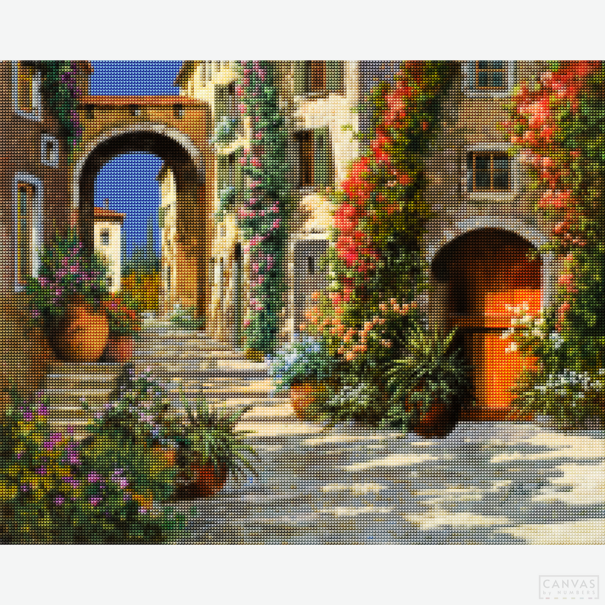 La Porta Rossa sulla Salita - Diamond Painting-Recreate an enchanting Italian scene with "La Porta Rossa sulla Salita." Immerse in the warmth and beauty of a historic town with every diamond placed.-Canvas by Numbers