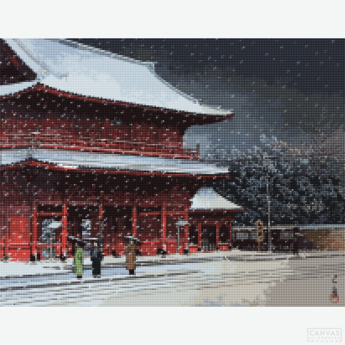 Snow over Zojoji Temple - Diamond Painting-Capture Japan’s serene beauty with the "Snow over Zojoji Temple" Diamond Painting Kit. Create a timeless scene inspired by ukiyo-e art.-Canvas by Numbers