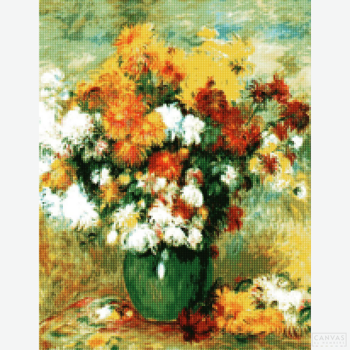 Bouquet of Chrysanthemums - Diamond Painting-Create your own Impressionist masterpiece with our Renoir Flowers Diamond Painting Kit. Ideal for art and craft lovers, it's a radiant experience for all.-Canvas by Numbers