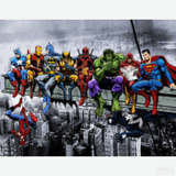 Superheroes Lunch Atop A Skyscraper - Diamond Painting Kit-Explore the superhero realm with our diamond painting inspired by Dan Avenell's famed 