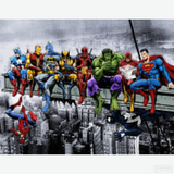 Superheroes Lunch Atop A Skyscraper - Diamond Painting Kit-Explore the superhero realm with our diamond painting inspired by Dan Avenell's famed 