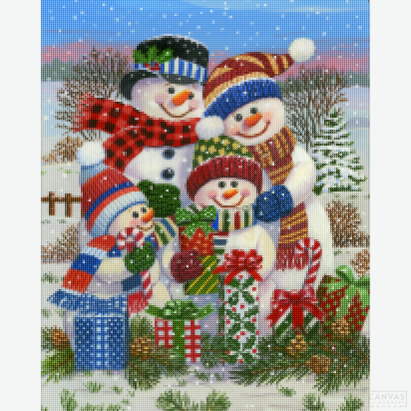 With Presents for All - Diamond Painting-Celebrate Christmas cheer with the "With Presents for All" Diamond Painting Kit. Create a joyful snowman family scene with festive decor.-Canvas by Numbers