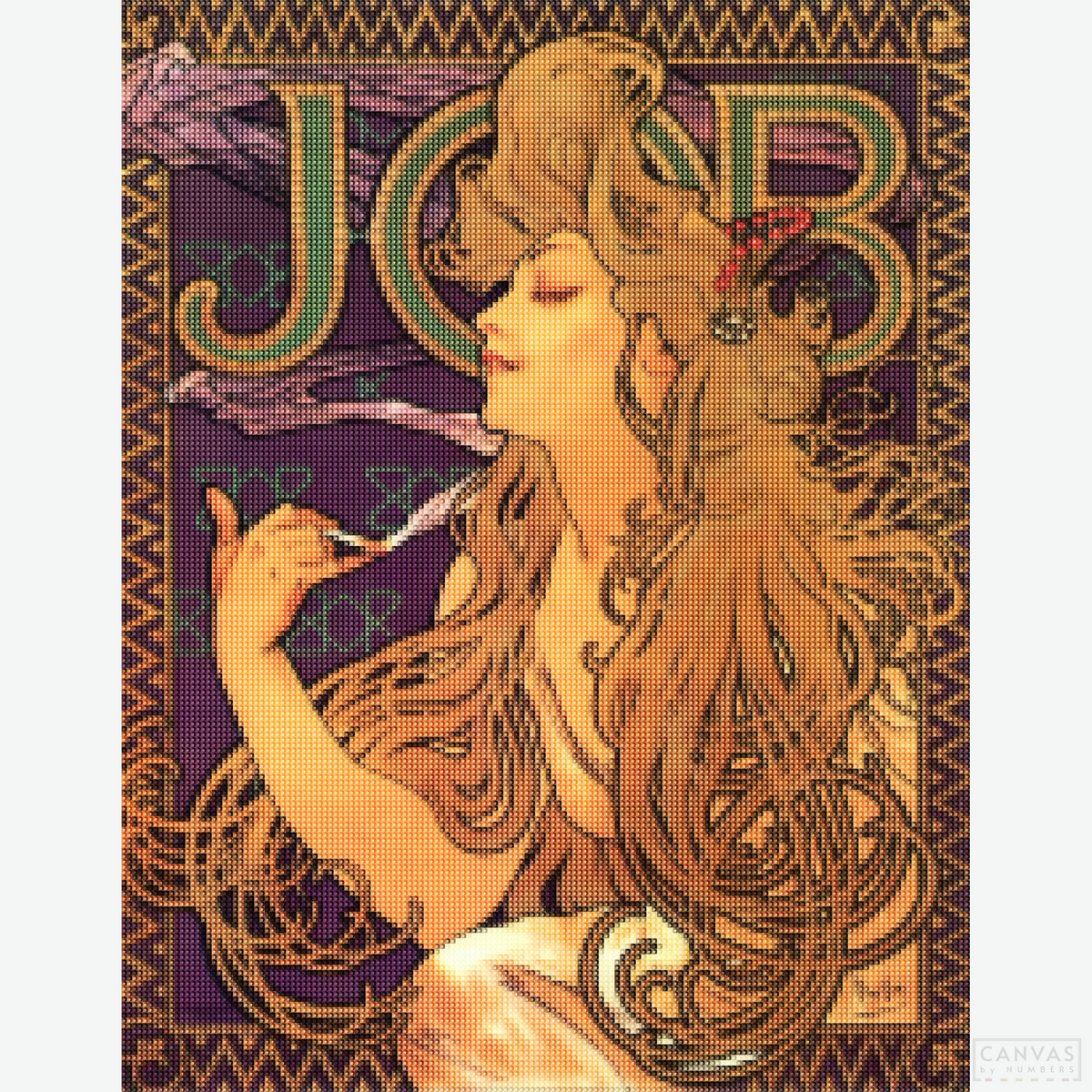 Job (1896) - Diamond Painting-Craft Mucha’s "Job" with this diamond painting kit. Embrace Art Nouveau elegance with intricate details and soft pastel tones.-Canvas by Numbers