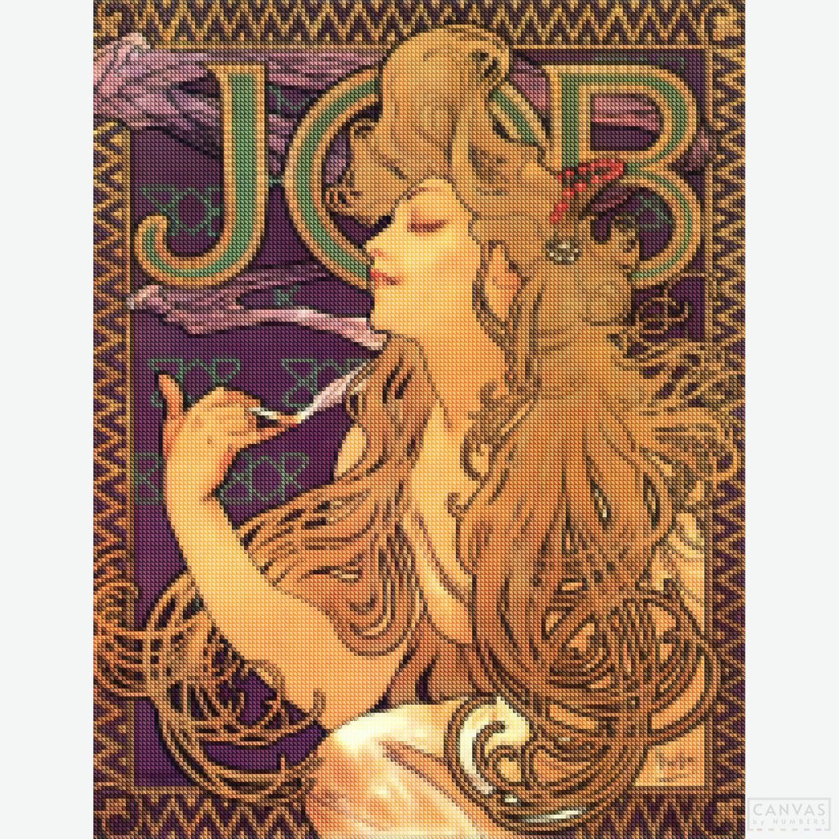 Job (1896) - Diamond Painting-Craft Mucha’s "Job" with this diamond painting kit. Embrace Art Nouveau elegance with intricate details and soft pastel tones.-Canvas by Numbers