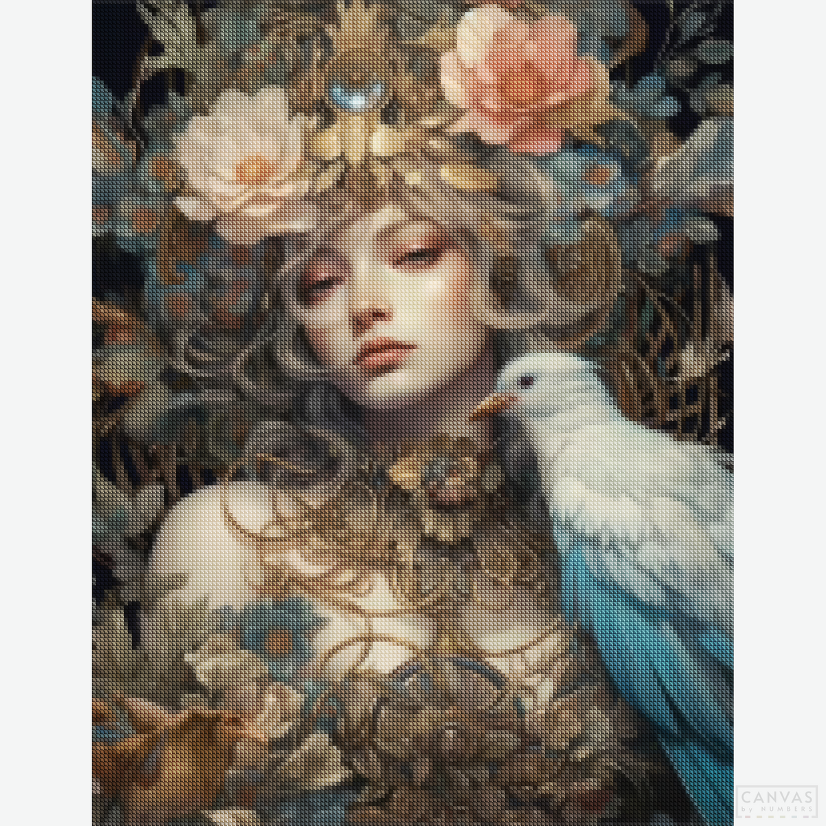 The Queen of Feathers - Diamond Paintings-Discover the magical world of diamond painting. Create a majestic, feather-adorned goddess, turning each diamond into a vibrant tale of fantasy and elegance.-Canvas by Numbers