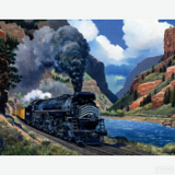 Denver and Rio Grande Western No. 3707 - Diamond Painting-Recreate Howard Fogg’s iconic locomotive with this diamond painting kit. Capture the majesty of American railroads in sparkling detail.-Canvas by Numbers