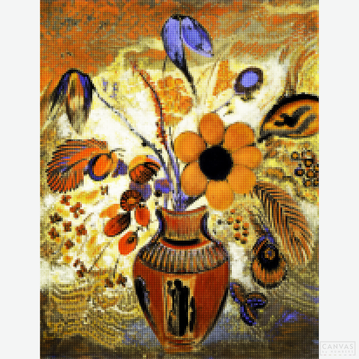 Etruscan Vase with Flowers - Diamond Painting-Recreate Odilon Redon’s "Etruscan Vase with Flowers" with this diamond painting kit. Celebrate the fusion of ancient history and vibrant nature.-Canvas by Numbers