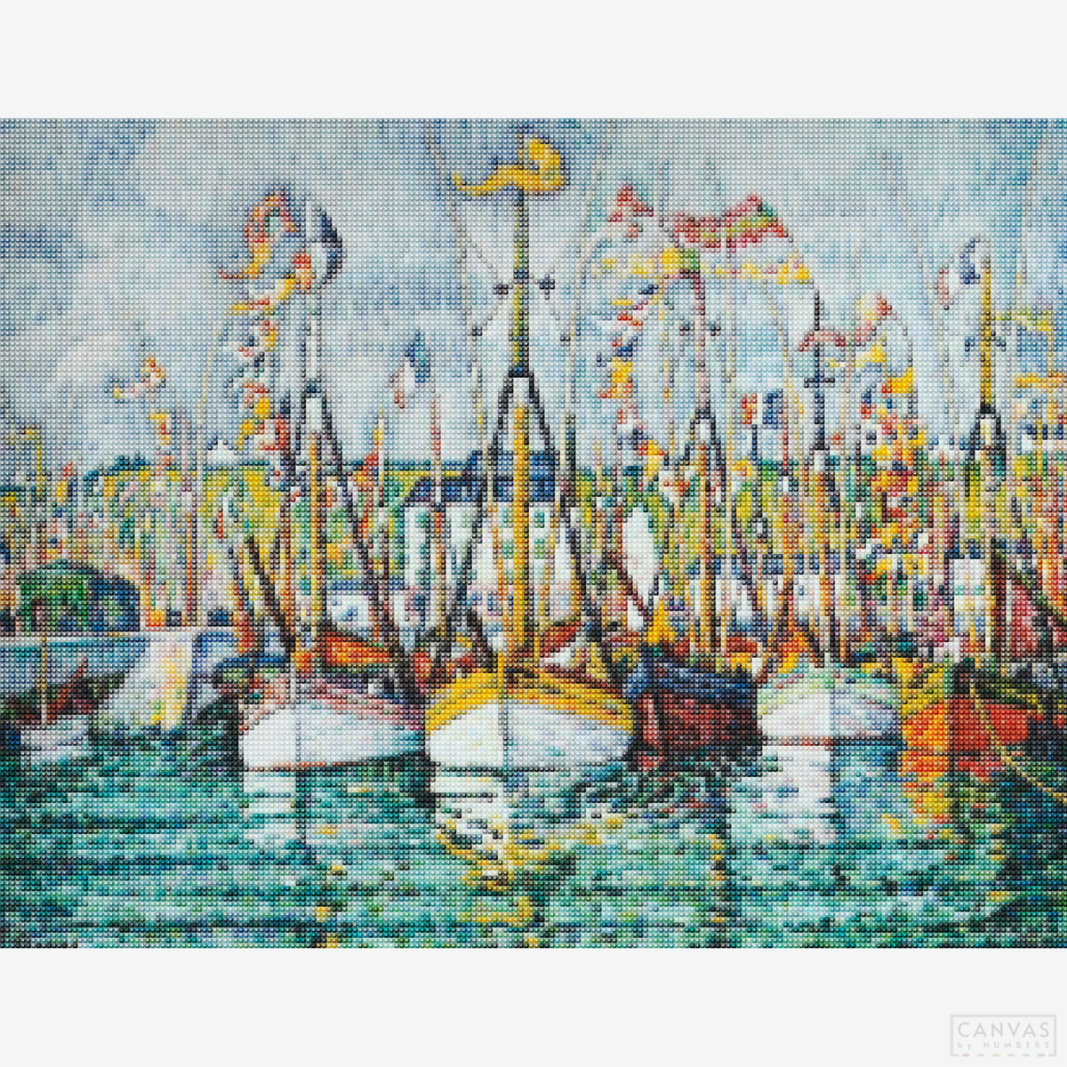 Blessing of the Tuna Boats at Groix - Diamond Painting-Experience the luminous beauty of Groix, France, with this Diamond Painting Kit. This kit is a captivating and rewarding tribute to Paul Signac's Pointillism.-Canvas by Numbers