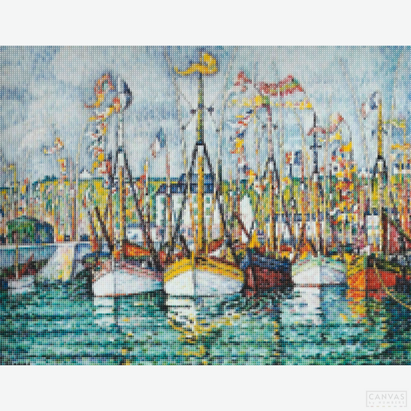 Blessing of the Tuna Boats at Groix - Diamond Painting-Experience the luminous beauty of Groix, France, with this Diamond Painting Kit. This kit is a captivating and rewarding tribute to Paul Signac's Pointillism.-Canvas by Numbers